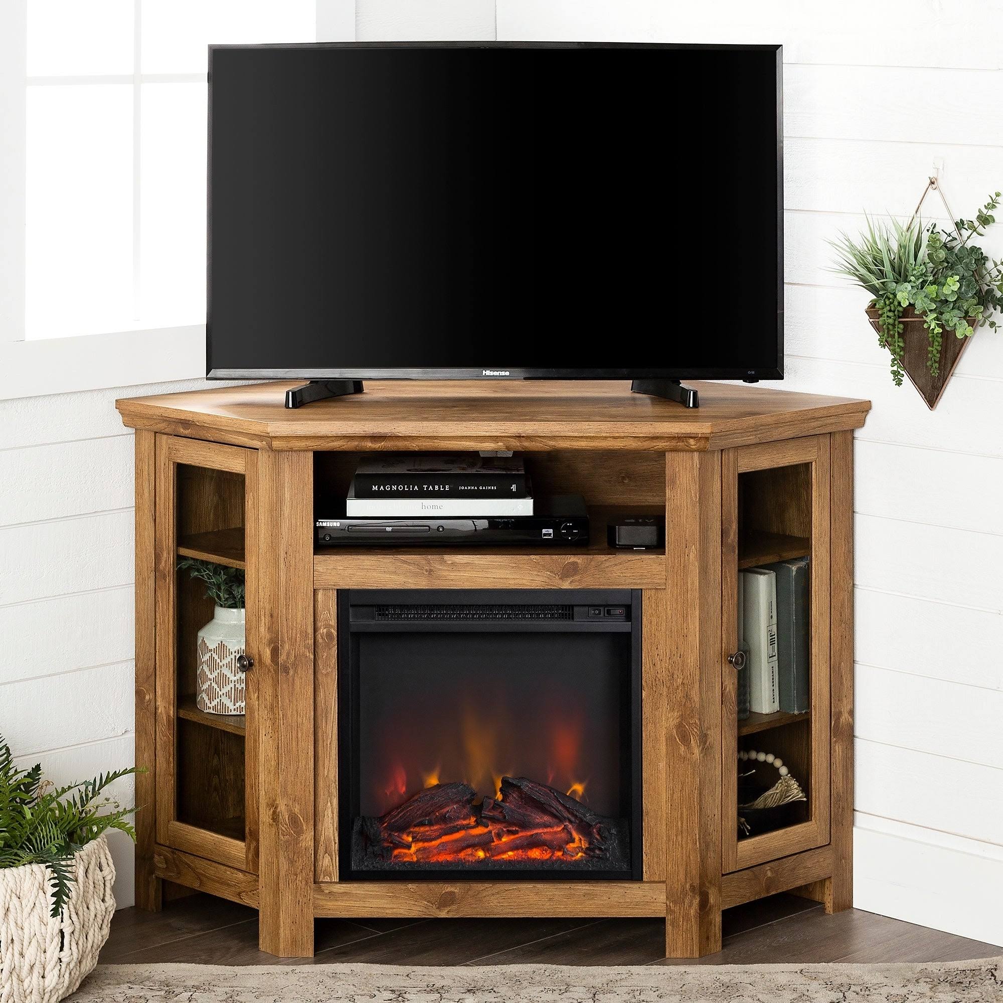 We Furniture Barnwood Corner Fireplace TV Stand