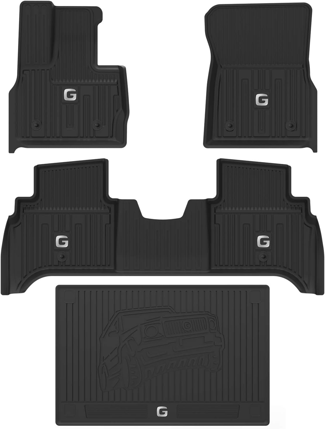 3W Floor Mats and Trunk Mat for Mercedes Benz G Class (2019-2021), TPE All Weather Custom Fit Floor Liner and Car Mat for Benz G Class,1st & 2nd Row with Trunk Mat Full Set TPE Car Mats, Black