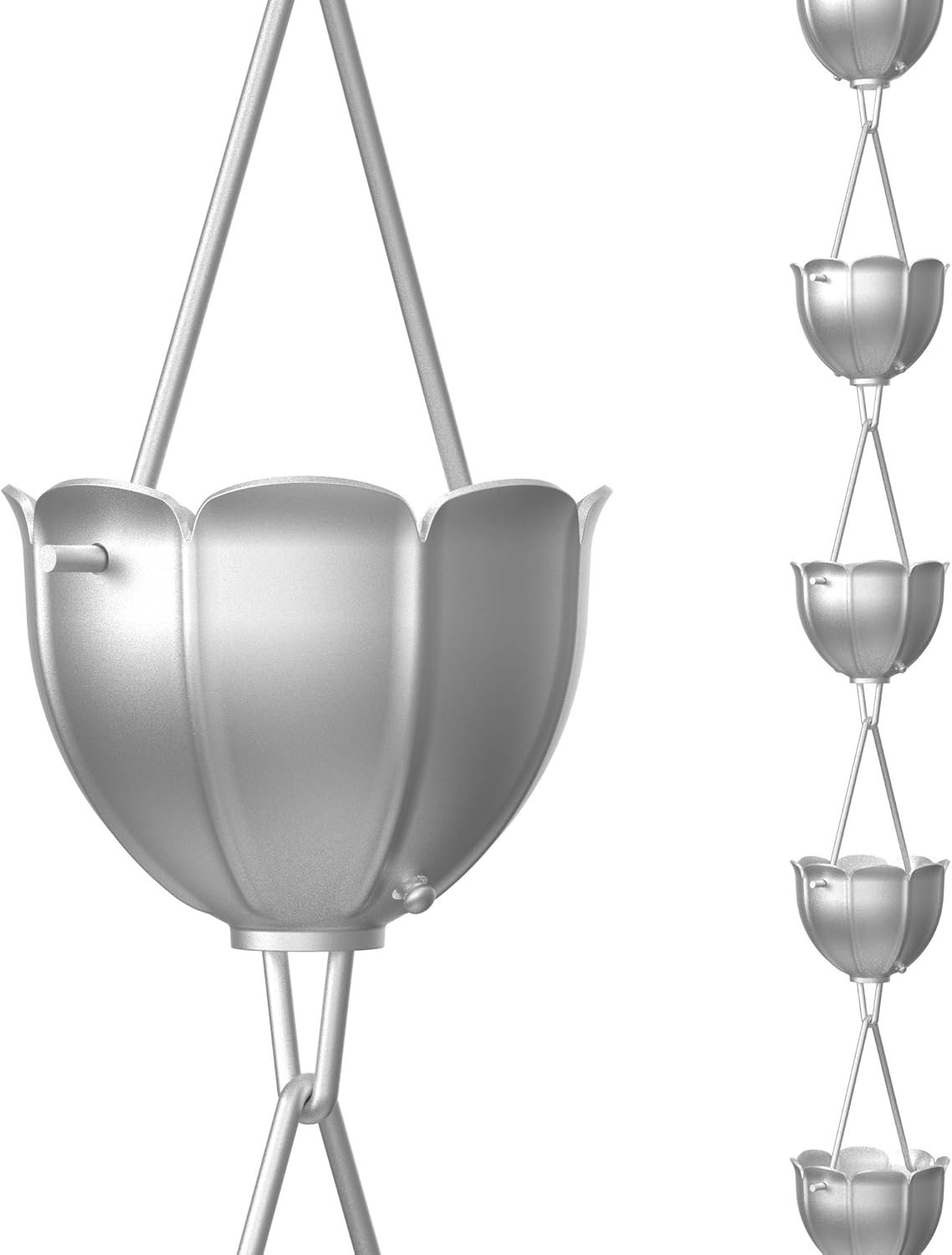 Rain Chains Direct Tulip Rain Chain, 8.5 Feet Length, Aluminum, Gray, Functional and Decorative Replacement for Gutter Downspouts Pack of 2