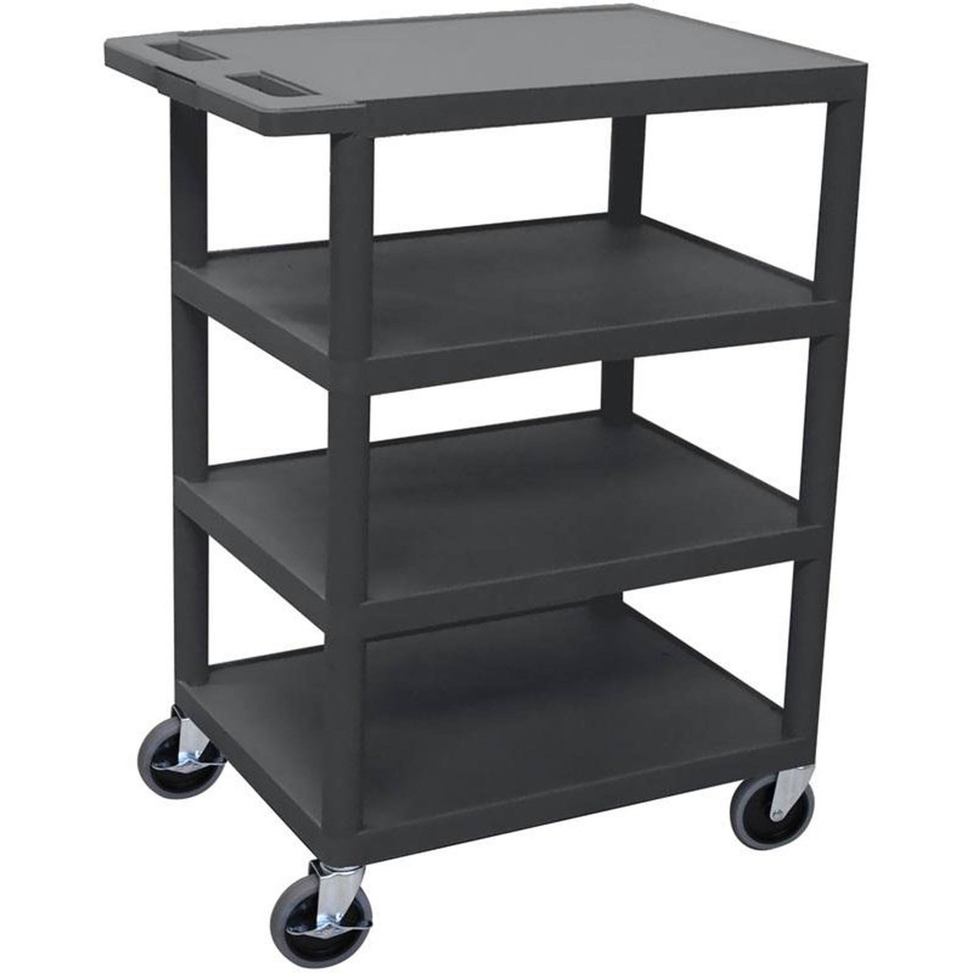 Luxor BC45-B Four Flat Shelf Black Utility Cart