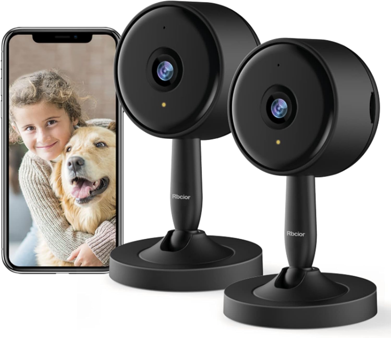 Home Security Camera Indoor, Rbcior 1080P 2.4GHz WiFi Wireless Camera, 130° Wide-Angle Pet Camera with Night Vision, Motion Detection, 2- Way Audio Nanny/Dog/Baby Monitor, Compatible with Alexa Pack of 2
