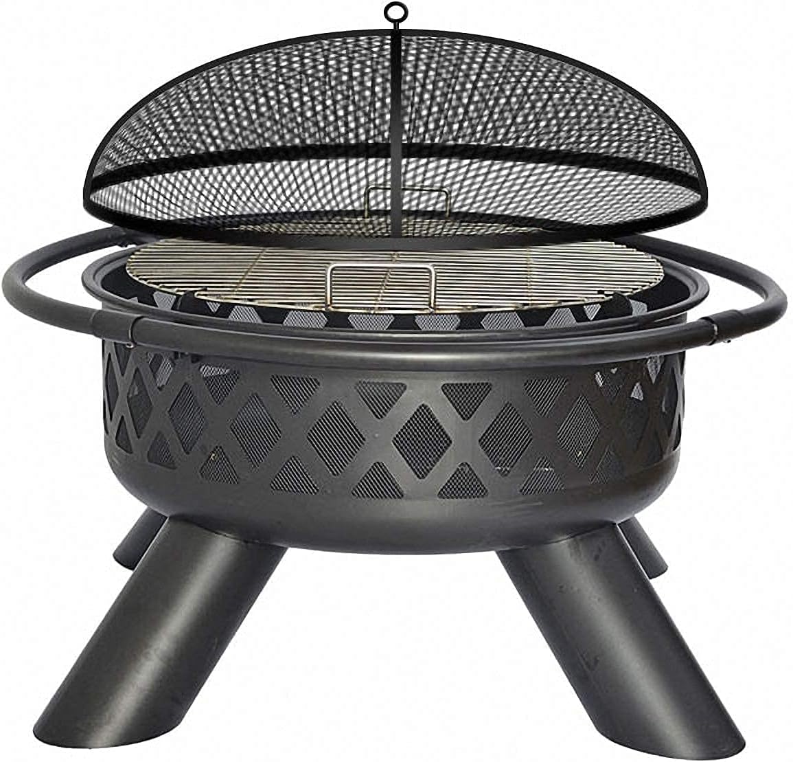 Sharellon Wood Burning Fire Pit - 37.5 Inch Large Steel Fire Pits, Heavy Duty Fire Pits with BBQ Grill Fire Pit Spark Screen and Fireplace Poker for Outside Wood Burning BBQ Party