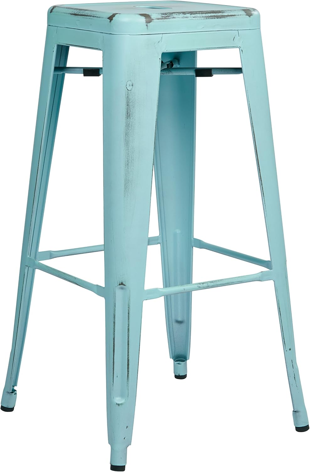 OSP Home Furnishings Bristow Antique Metal Barstool, 30-Inch, Antique Sky Blue, 4-pack