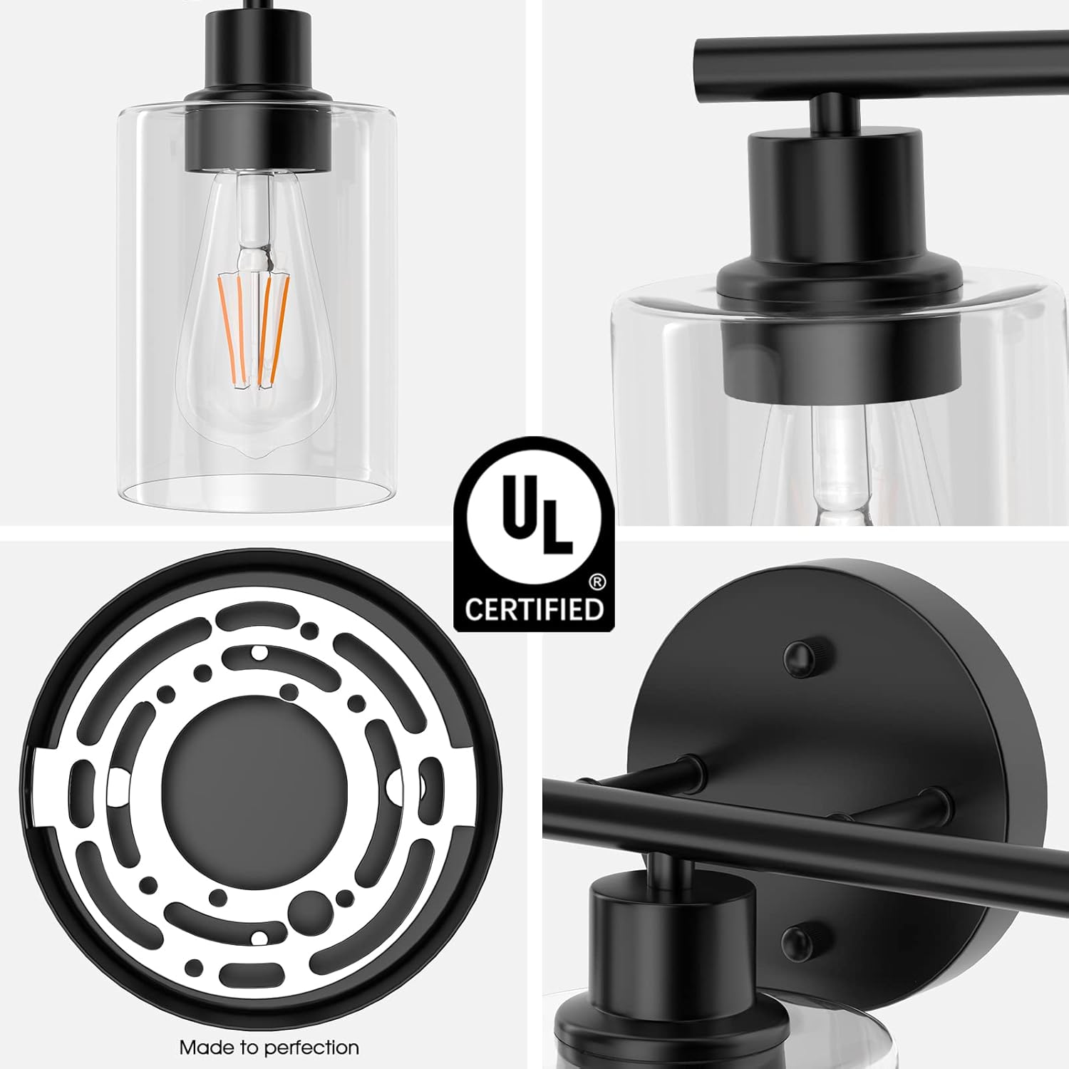 Black Wall Sconce,Modern Bathroom Wall Light Fixtures UL Certified,3 Light Bathroom Vanity Light, Wall Vanity Light Fixture for Bathroom Lights Over Mirror,Farmhouse Bathroom Light Fixtures