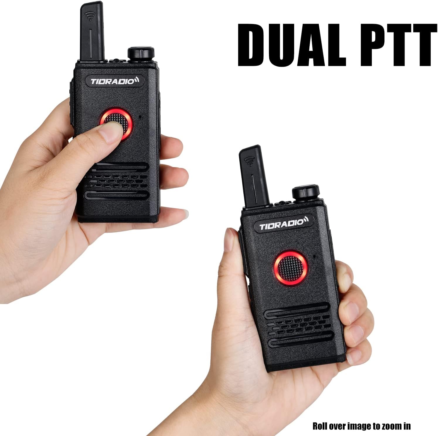TIDRADIO M6 2 Way Radios Long Range Rechargeable Dual PTT Walkie Talkies for Adults with Earpieces Battery Charger Hands Free Two Way Radio for Business Cruises Family (6 Pack) Pack of 2