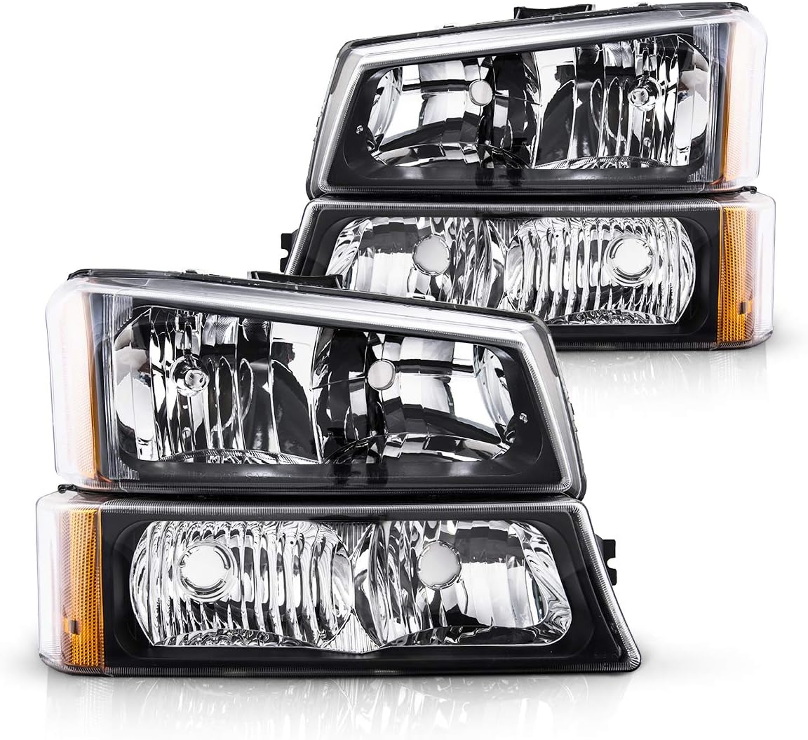 Silverado Headlight from Torchbeam, Replacement Headlight Assembly for 2003-2006 Silverado/Avalanche 1500/2500/3500 Chrome Housing Amber Reflector Clear Lens Driver and Passenger Side