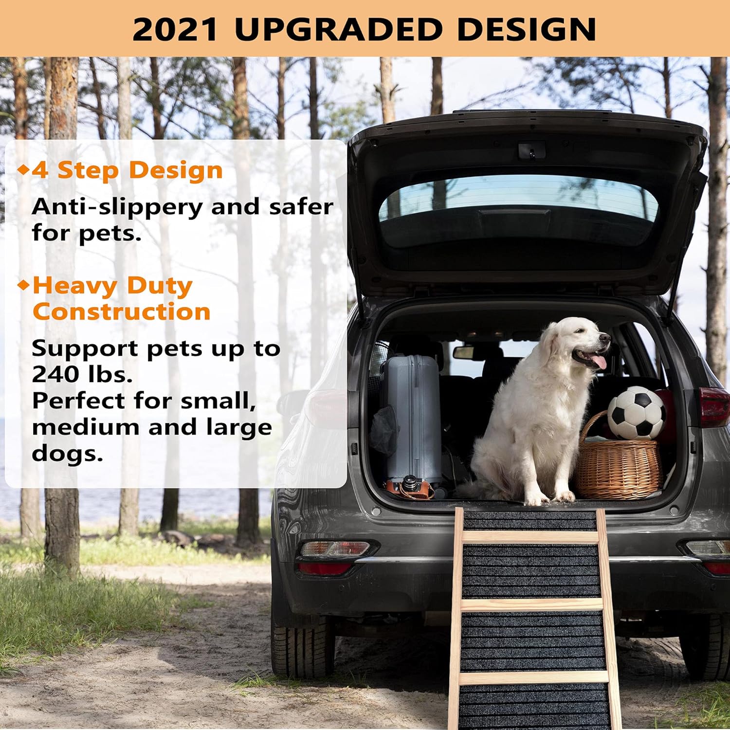 Prolee Adjustable Pet Ramp 240Lbs Loading, Anti-Slip Paw Traction Dog & Cat Ramp with Stairs, 40