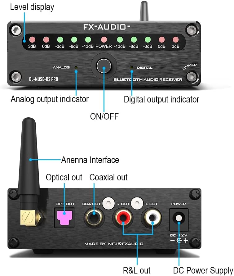 FX AUDIO Bluetooth 5.0 Music Receiver with Audiophile DAC, aptX HD & LDAC Hi-Fi Bluetooth Audio Adapter for Home Stereo Amplifier/AV Receiver/Active Speakers