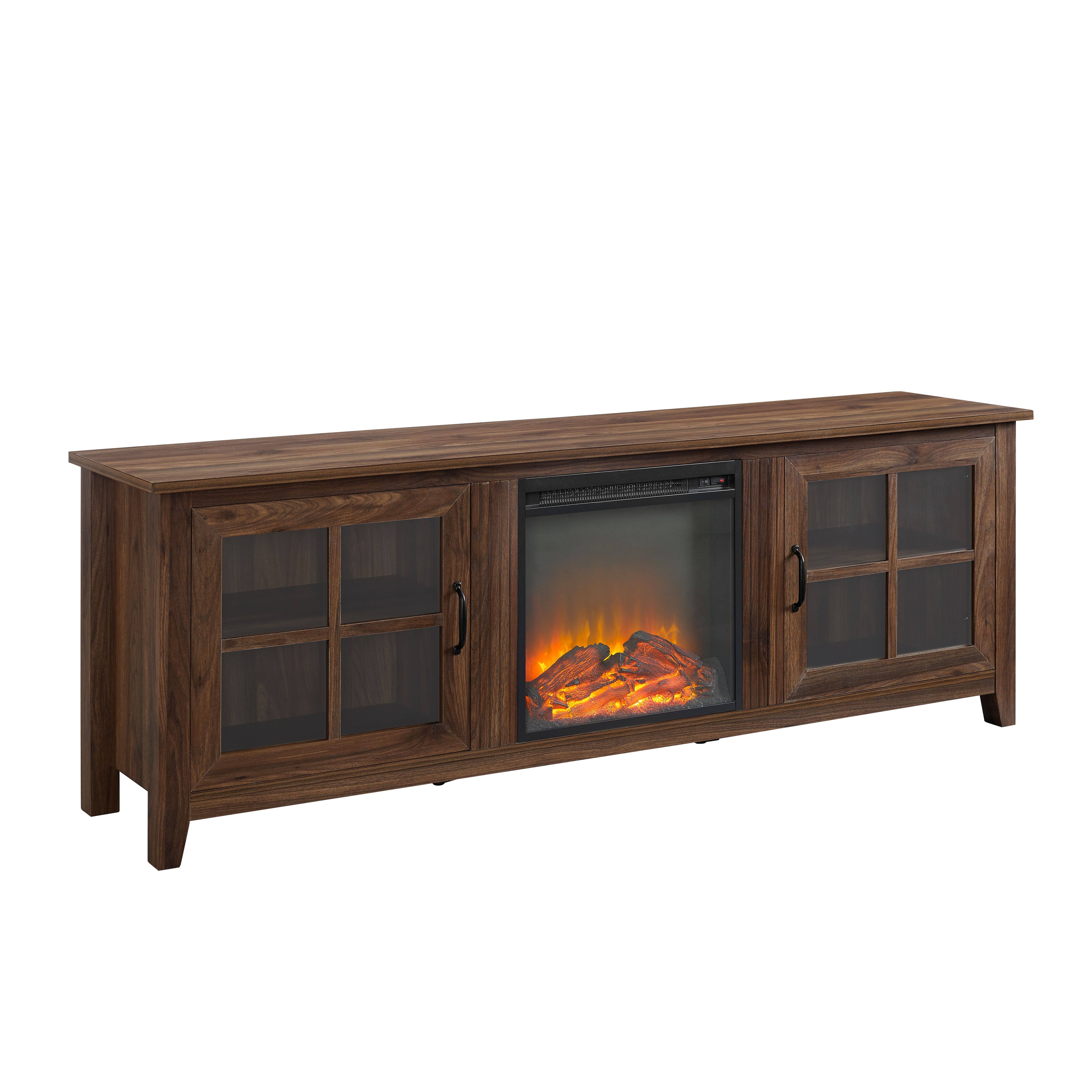 Walker Edison 70x22 Farmhouse Fireplace Wood TV Stand - Dark Walnut