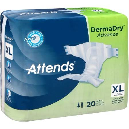 Attends DermaDry Advance Briefs X-Large 58x22 63x22 Bag of 20 4 Pack