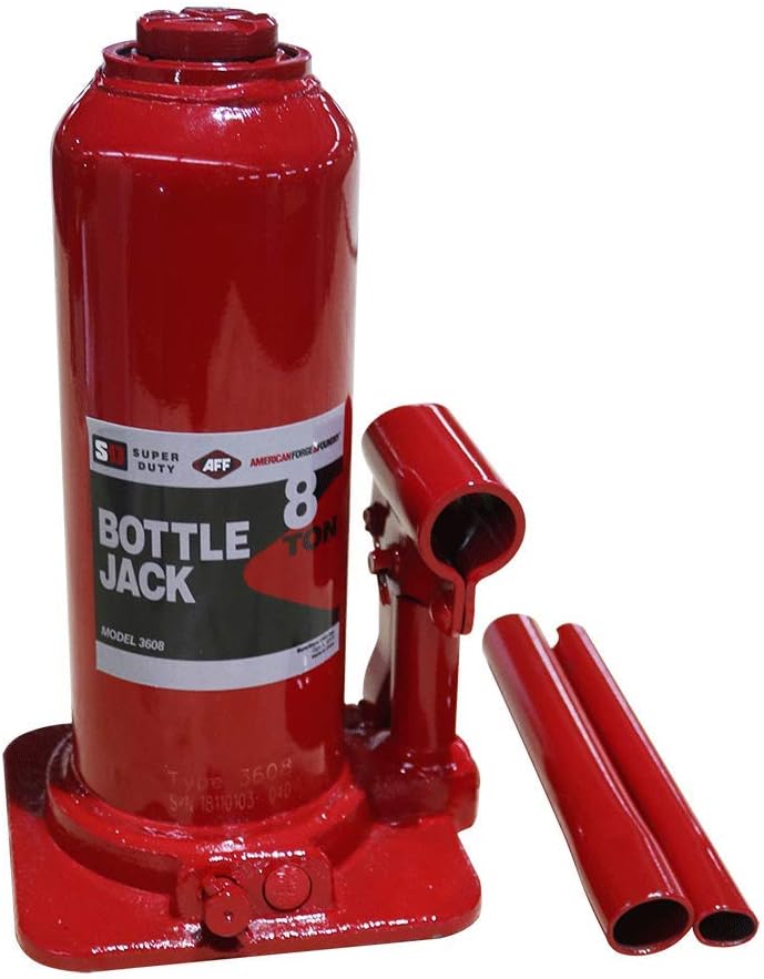 AFF Super Duty 8 Ton Hydraulic Bottle Jack, Manual, Welded Cylinder, High-Grade Steel Construction, Forged and Welded Base, 3608