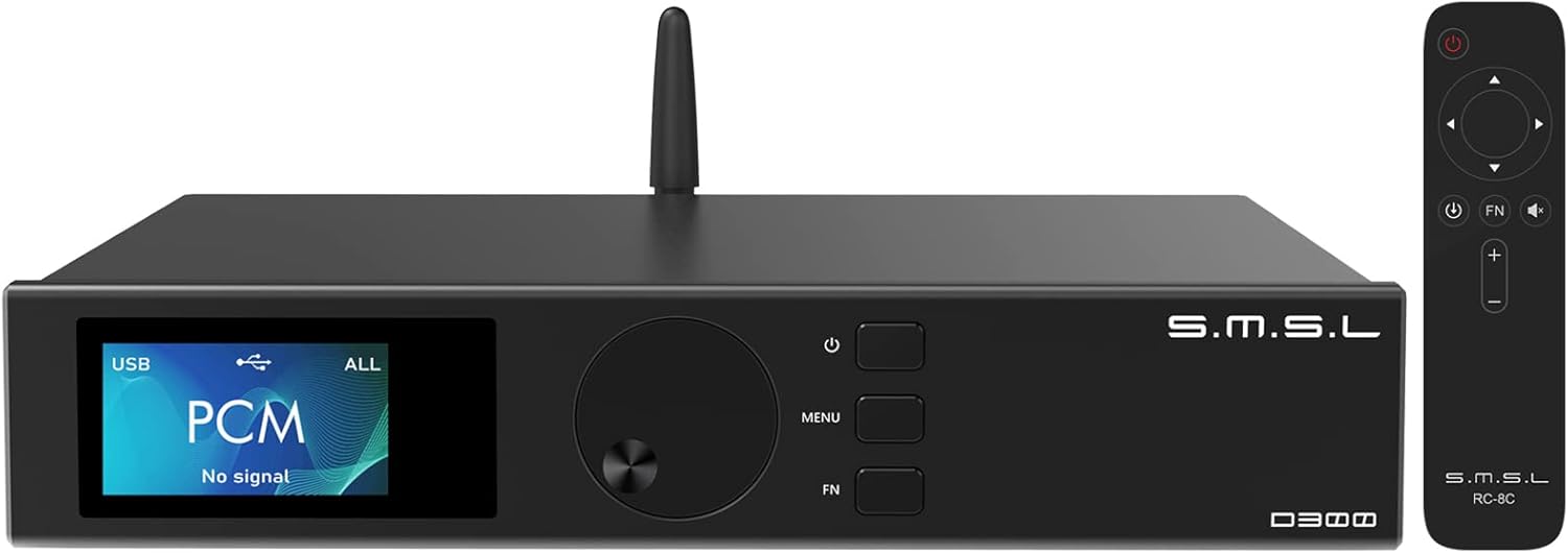 S.M.S.L D300 Hi-res Digital Audio DAC, ROHM BD34301EKV Flagship Chip, Bluetooth/USB/Optical/Coaxial Input, BT 5.0 Apt-X/LDAC HD/Acc/SBC, DSD512 PCM 768kHz/32Bit XMOS XU-208 (with Remote Control)