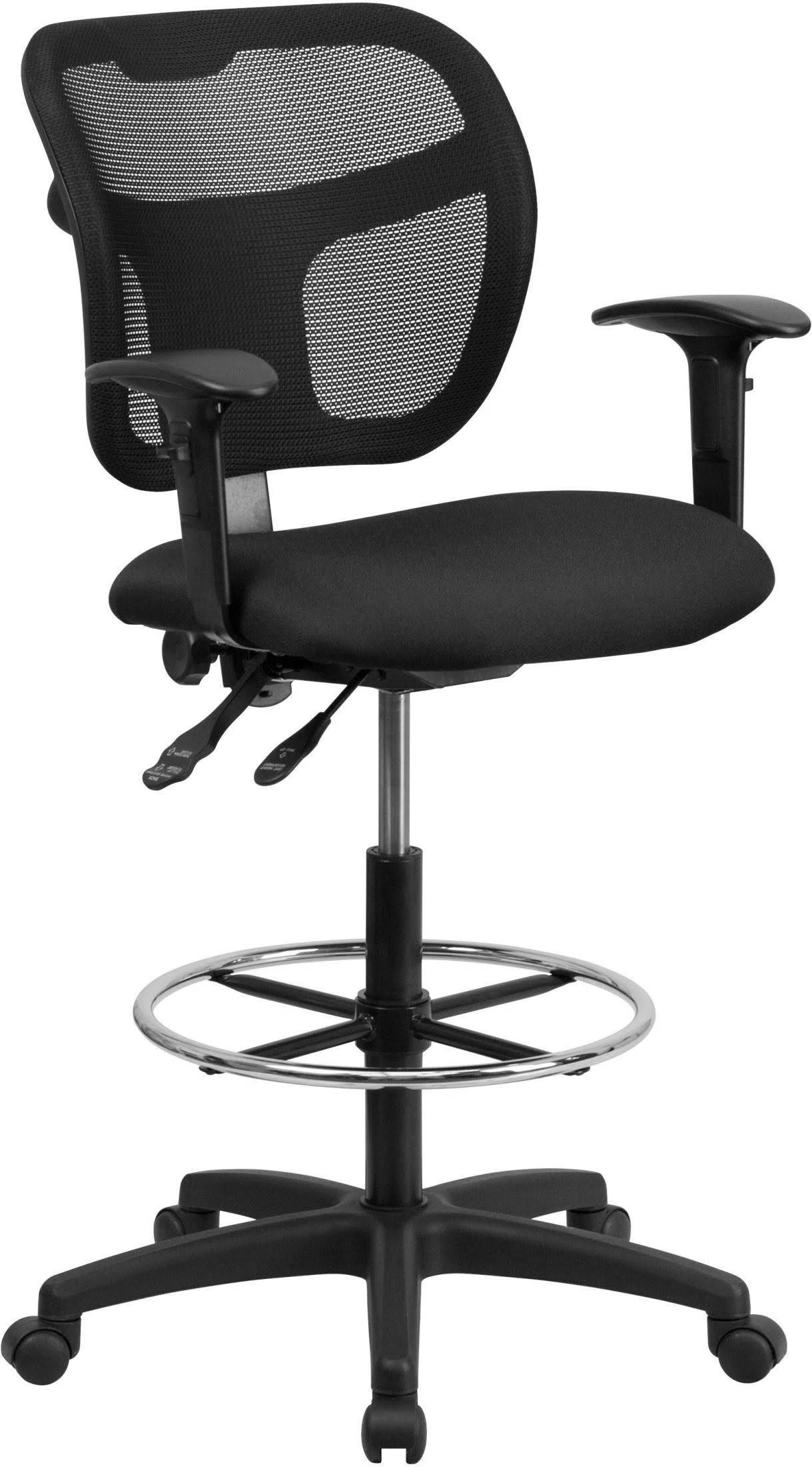 Mid-Back Black Mesh Drafting Chair with Adjustable Arms
