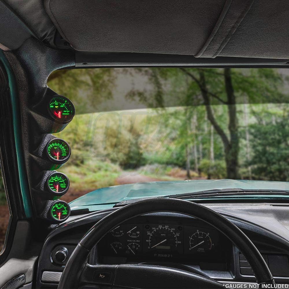 GlowShift Black Quad Pillar Gauge Pod Compatible with Ford F-Series F-250 F-350 Power Stroke 1992-1997 - ABS Plastic - Mounts (4) 2-1/16