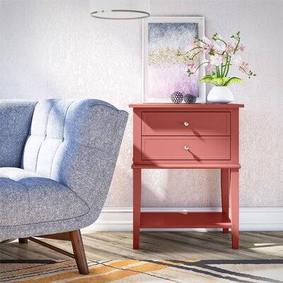 Dmitry 2 Drawer End Table Beachcrest Home Color: Terracotta