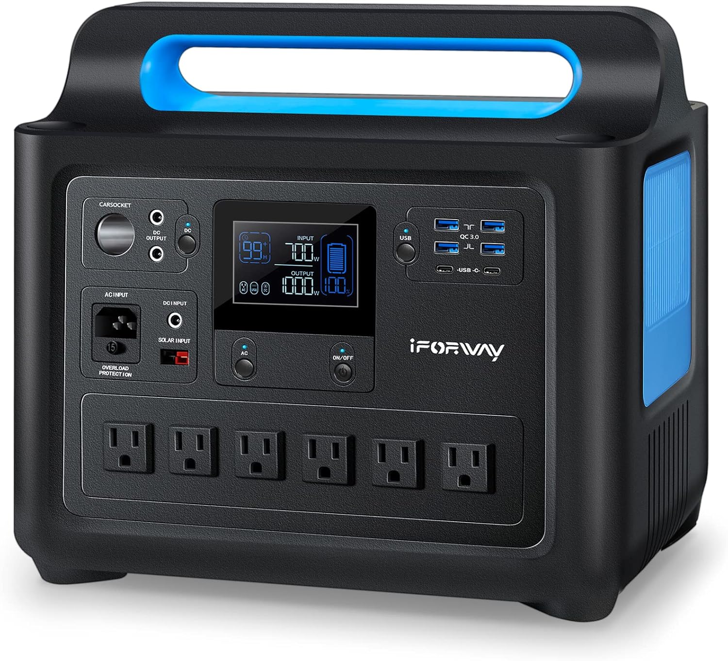 IFORWAY Portable Power Station, 1288Wh UPS Home Battery Backup with 6x110V/1000W Pure Sine Wave AC Outlets (1500W Peak), Recharge 0%-100% in 2 Hours, 2 USB-C PD 100W Quick Charge Output, Solar Generators for Home Use, Outdoor RV/Van Camping, Travel E