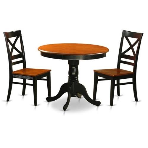 Wood Seat Dining Set with 2 Chairs, Black u0026 Cherry - 3 Piece