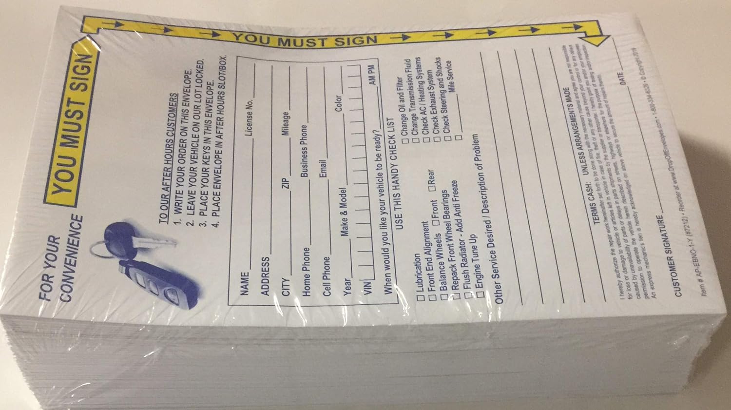 Key Drop Off Envelope - EBNO-1-Y - 500 Qty. (W1) Pack of 2