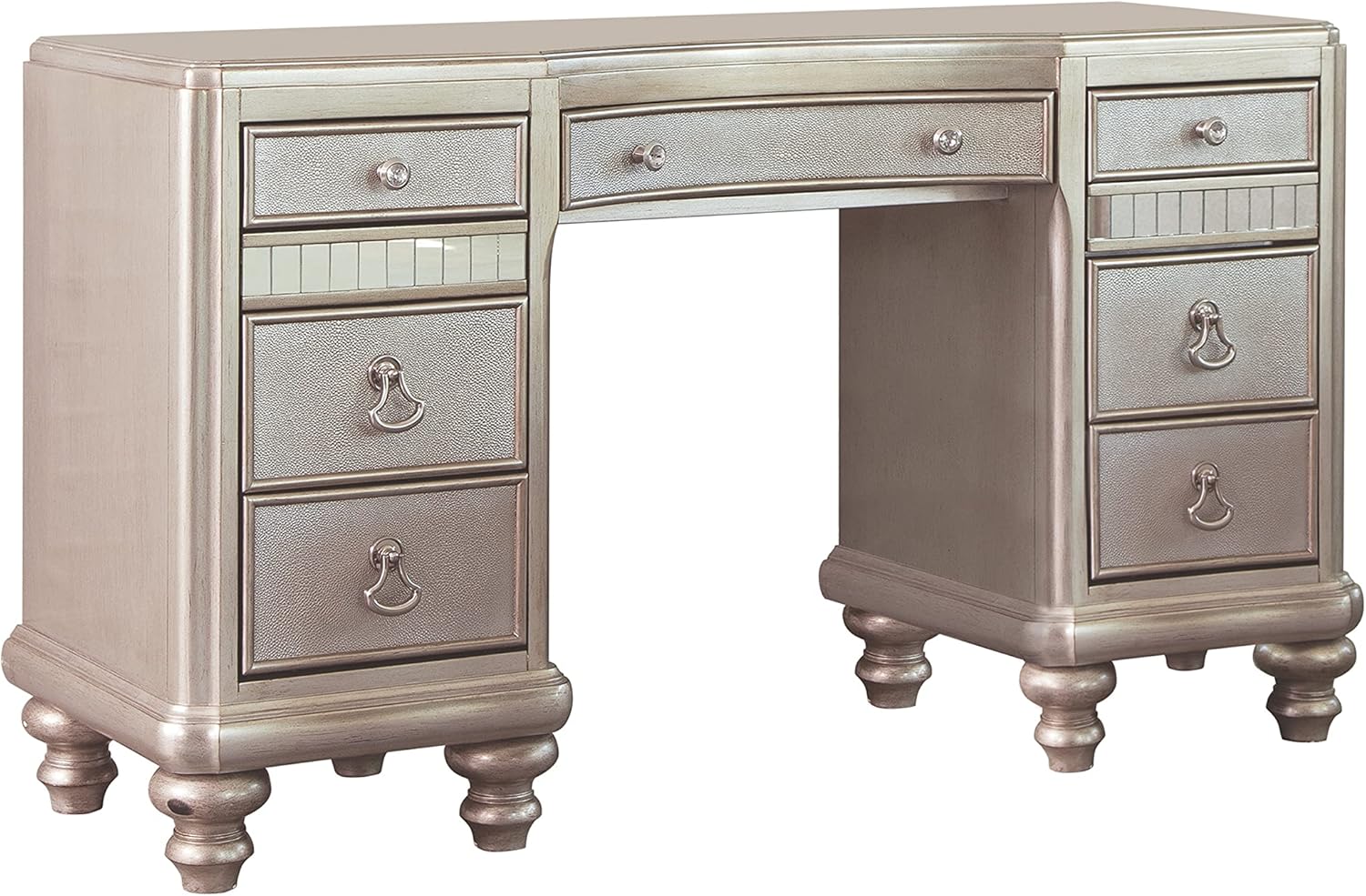 COASTER Bling Game 7-Drawer Vanity Desk with Stacked Bun Feet Metallic Platinum
