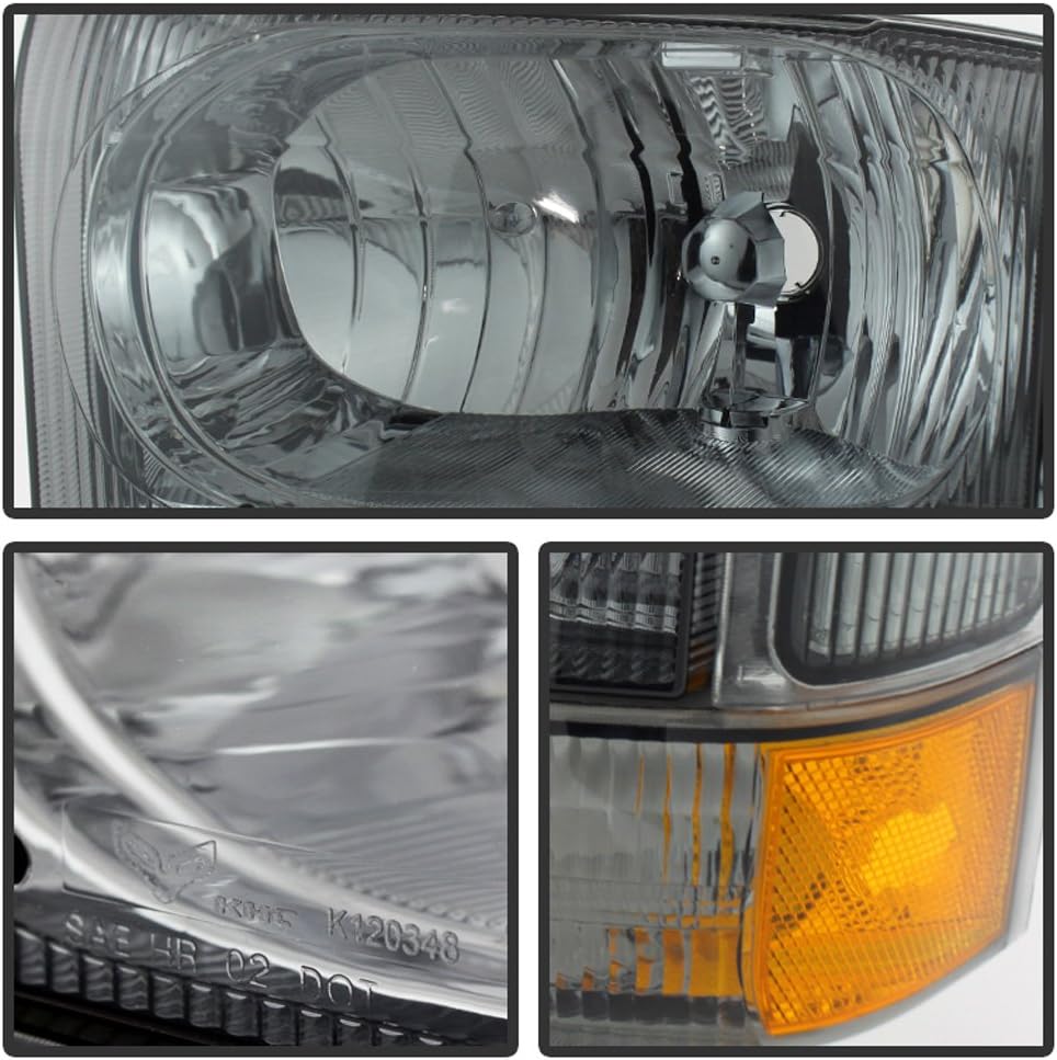 ACANII - For 1999-2004 Ford F250 F350 F450 SuperDuty Excursion Smoked Lens Headlights w/Bumper Corner Signal Lamps Pair