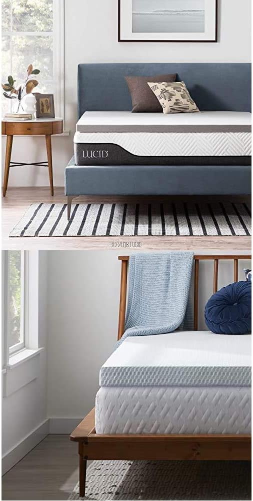 Lucid 2 Inch Bamboo Charcoal Memory Foam Mattress Topper - Queen Pack of 2