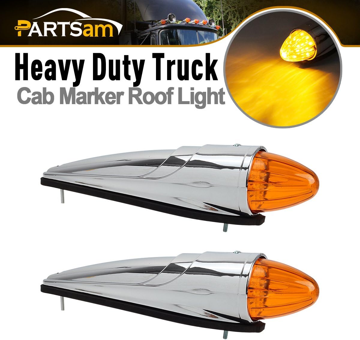 Partsam 2X 17 LED Amber Truck RV Roof Cab Marker Light Compatible with Peterbilt/Kenworth/Freightliner/Mack Trucks