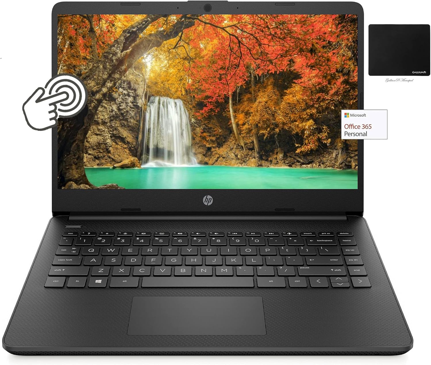 Newest HP 14'' Touchscreen Laptop, AMD Dual-Core 3020e, 8GB RAM, 192GB Storage(64GB eMMC+128GB SSD), 1Yr Office, Win 10 Bundle with GalliumPi Mousepad (Black), HP-8-192-232119