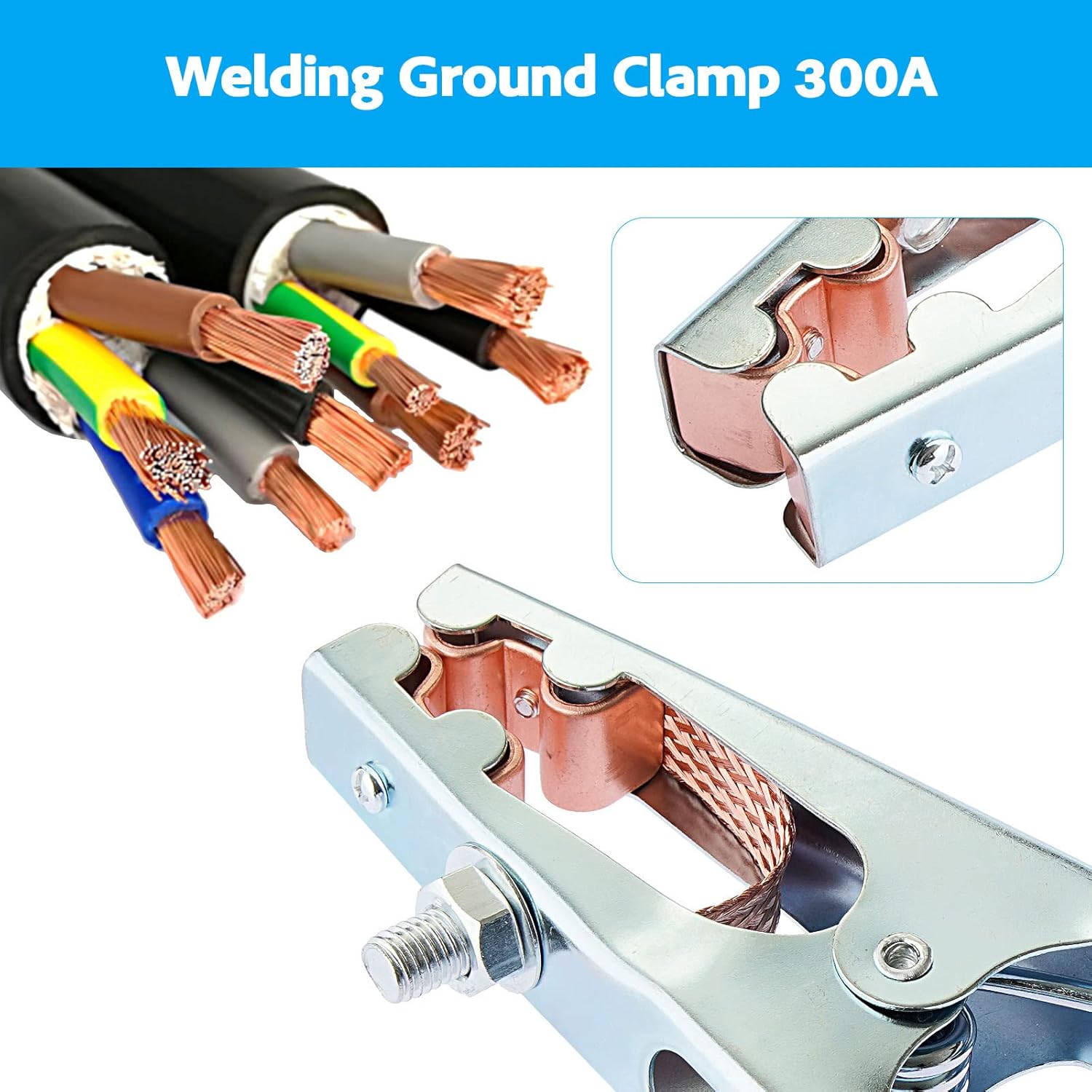 Welding Ground Clamps, 300AMP Mig Welding Ground Cable Grip Earth Clip for Welding Cutter Machine