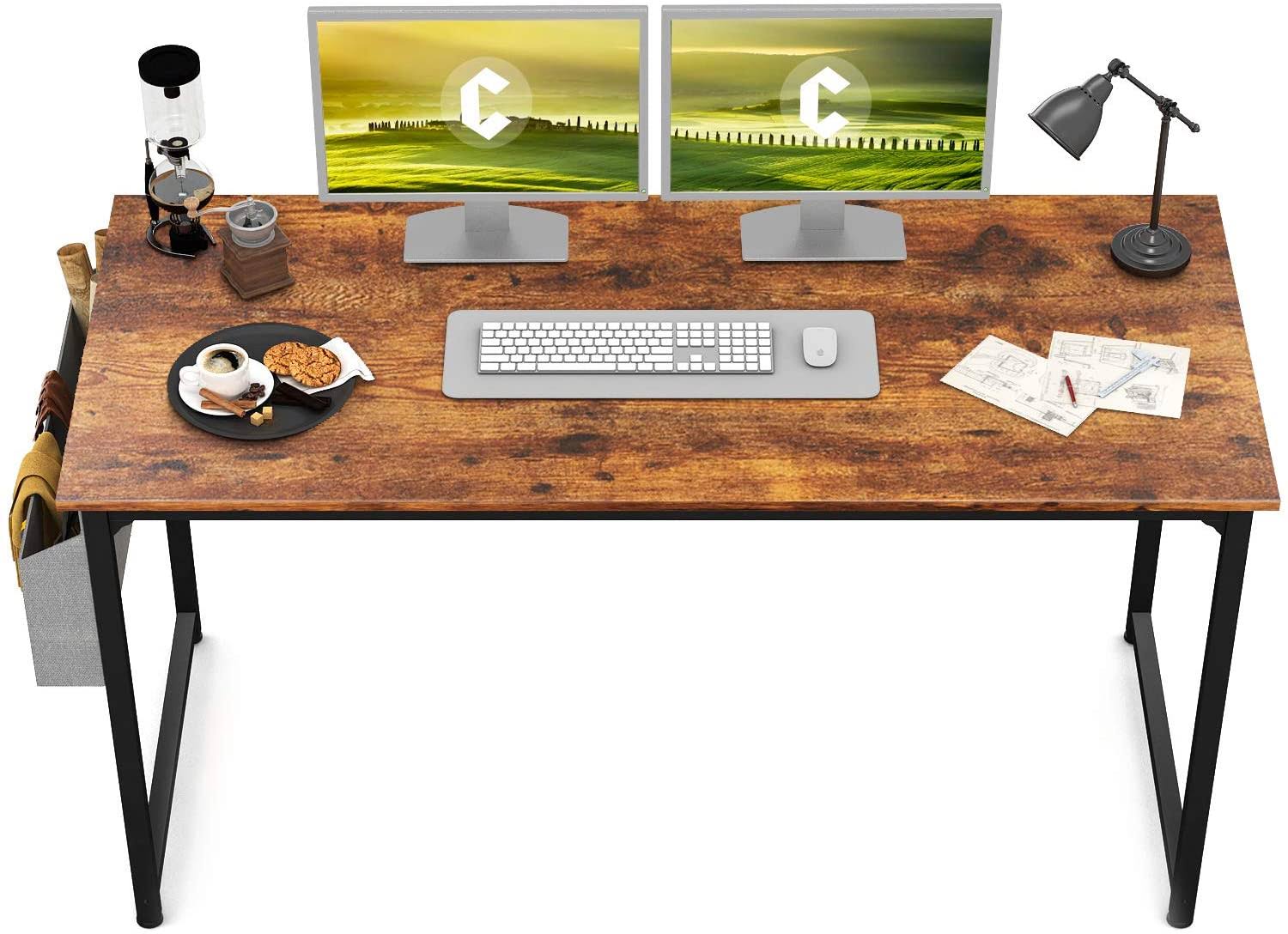 CubiCubi Study Computer Desk 55x22 Home Office Writing Small Desk, Modern Simple Style PC Table, Black Metal Frame, Rustic Brown