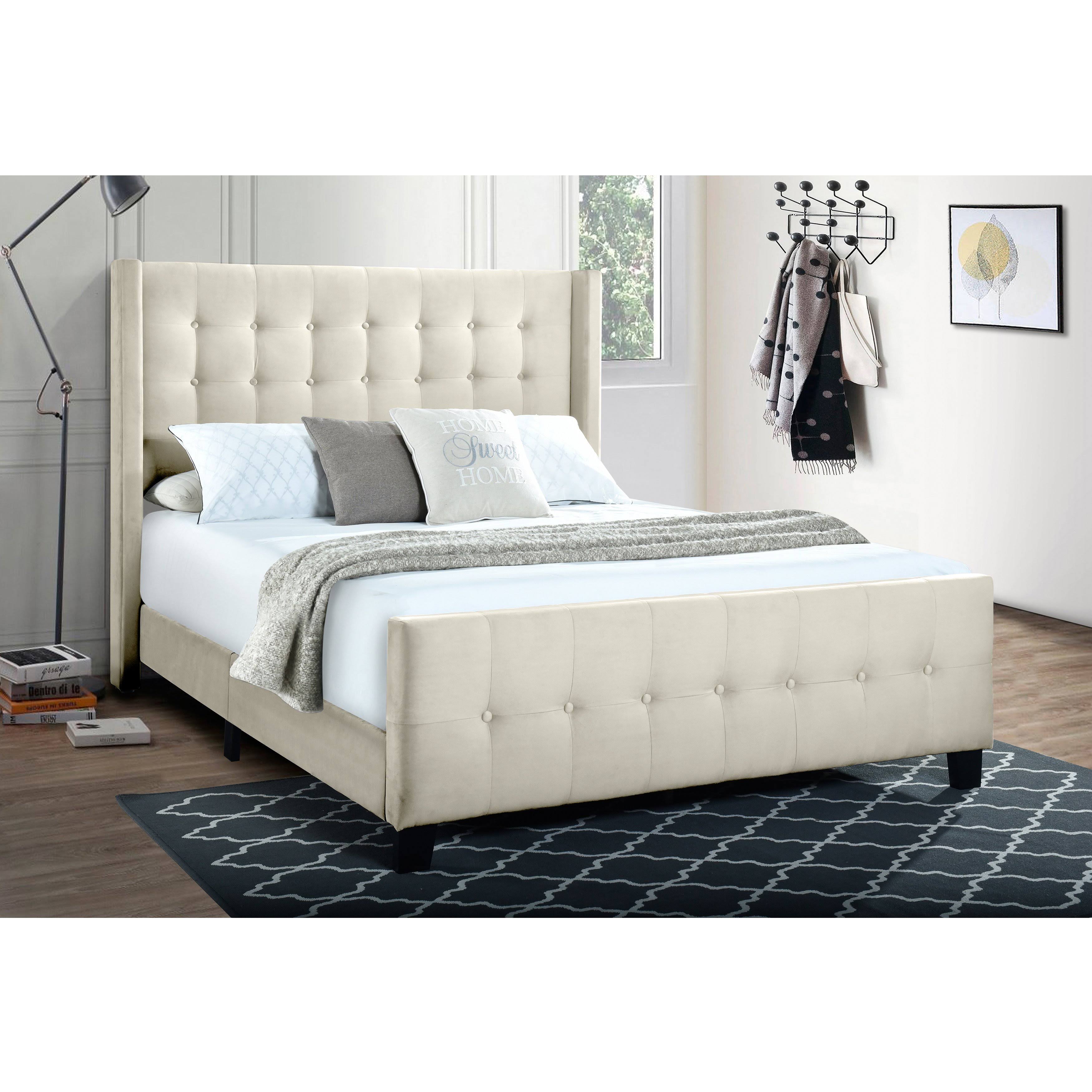 Accentrics Home D399-291-1 King Modern Wing Bed in Ivory