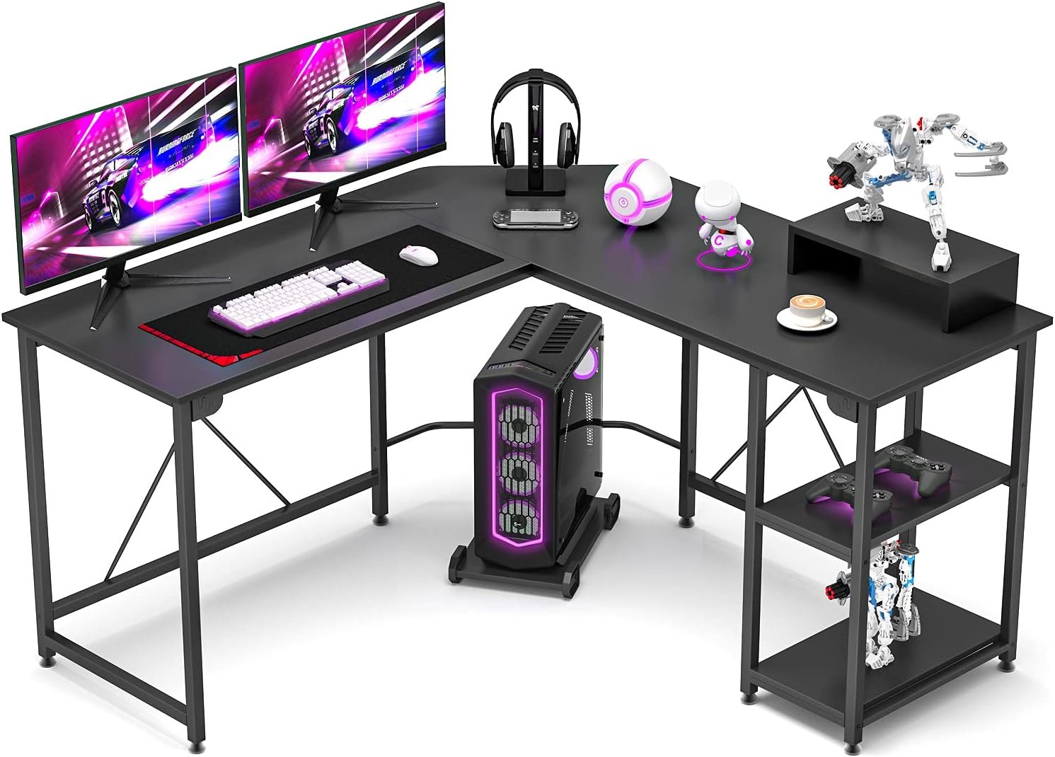 GIKPAL L-Shaped Desk Computer Corner Desk,54 inch Home Gaming Desk, Office Writing Workstation with Storage Shelves, Space-Saving, Rustic Brown