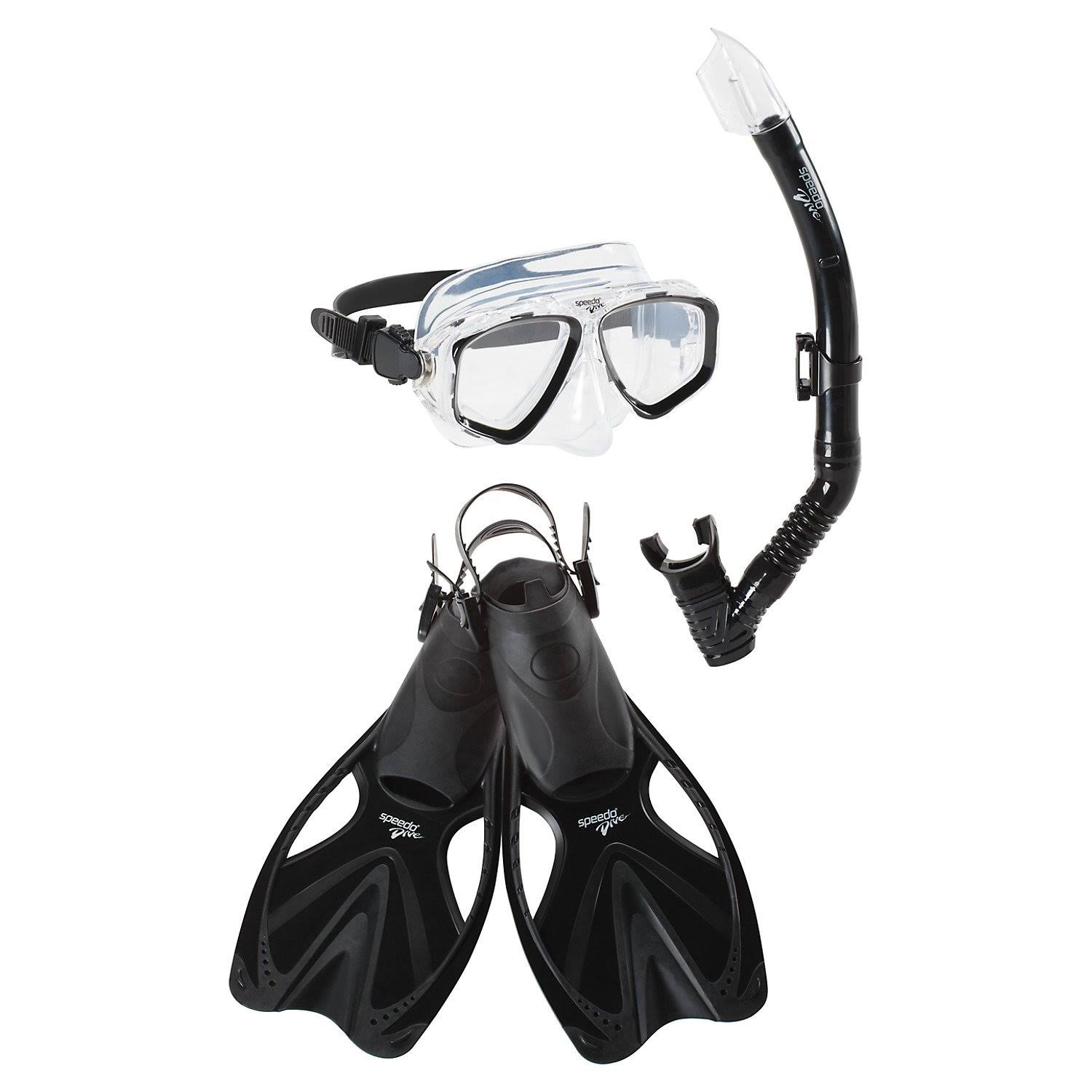 Speedo Adult Adventure Mask/Snorkel/Fin Set - Black/White S/M
