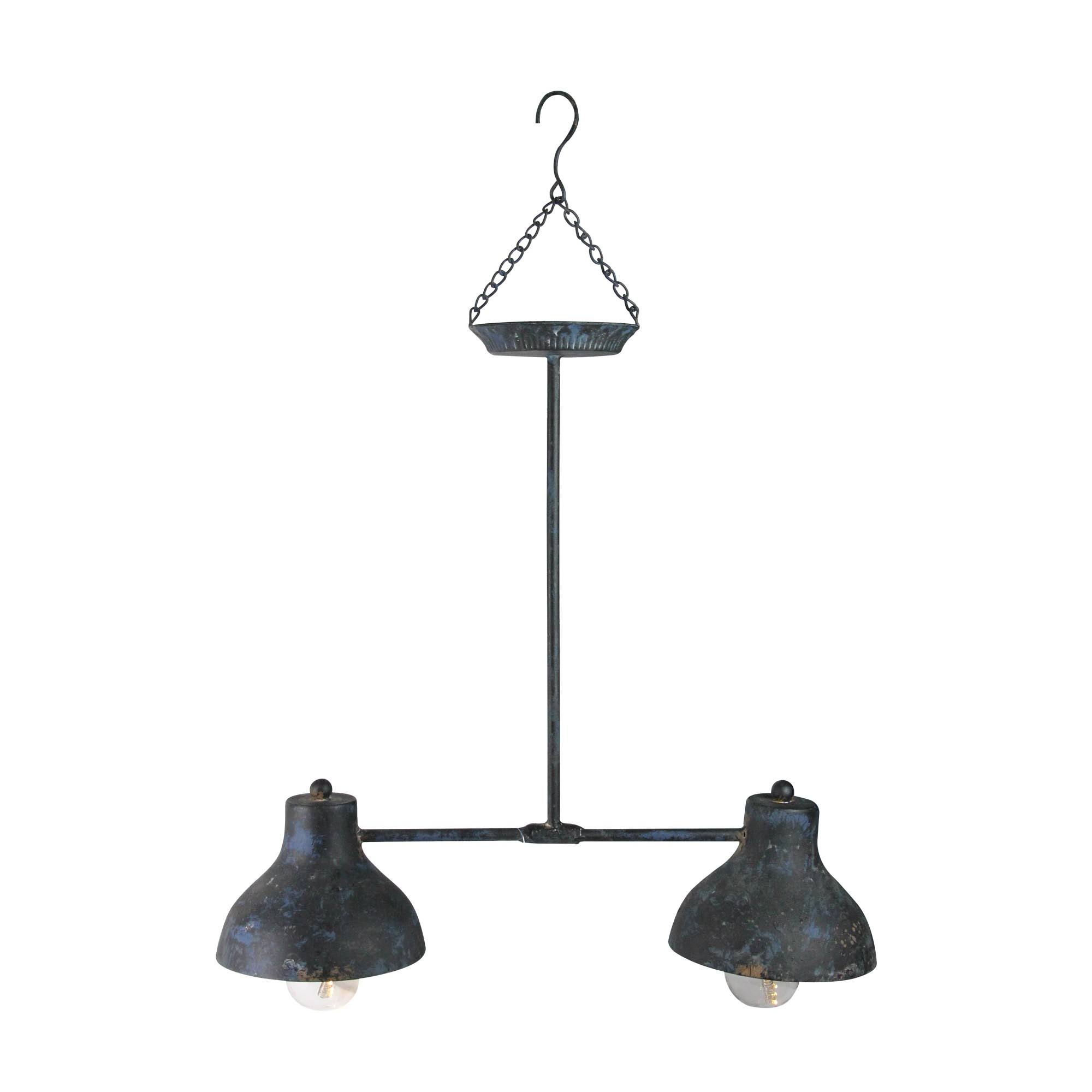 19.75x22 Blue and Black Distressed Decorative Lighted Hanging Lantern