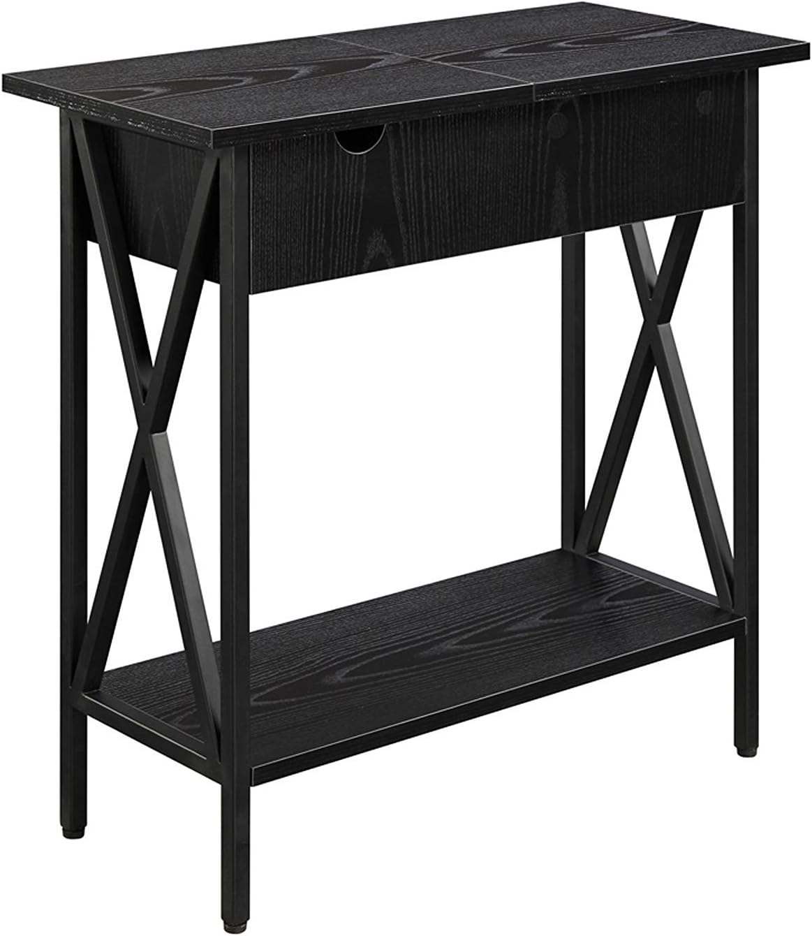 Convenience Concepts Tucson Flip Top End Table with Charging Station and Shelf, Electric, Black