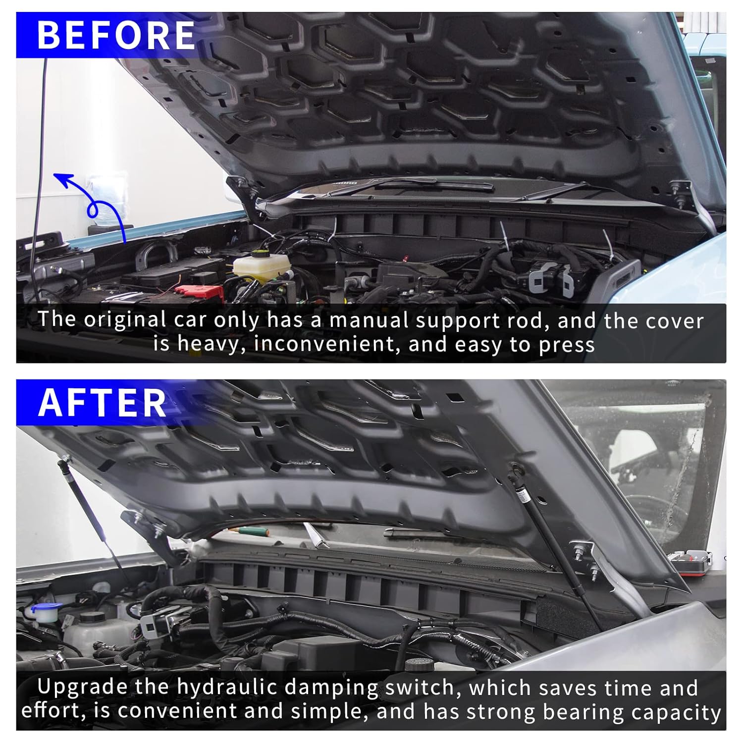 Rongtaod Fit 2021 2022 Bronco Front Bonnet Hood Shock Accessories Bronco 4-Door 2-Door Lift Struts Bar Support Arm Gas Spring