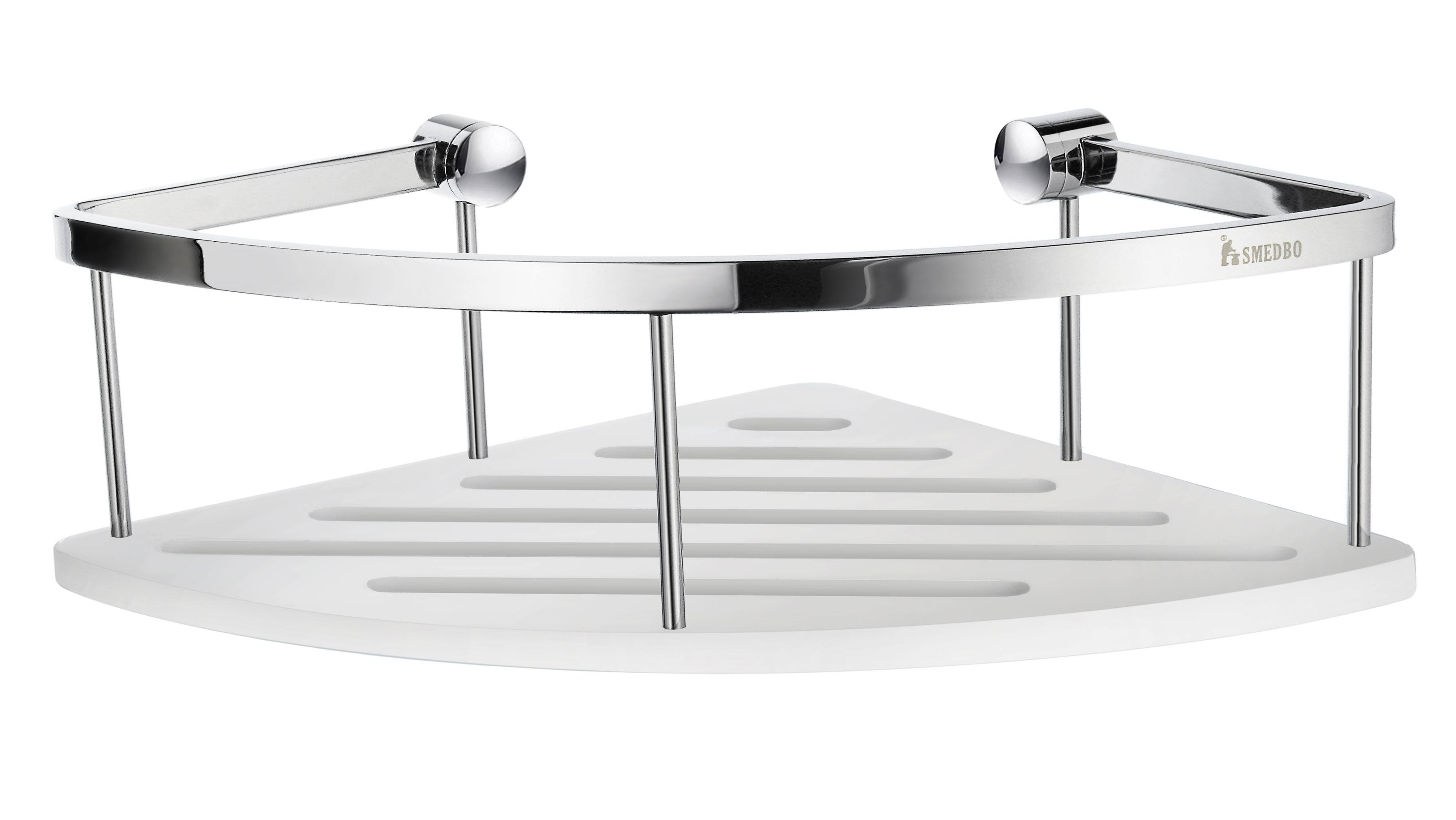 Smedbo DK3034 Design Corner Basket-Solid Surface, Polished Chrome/White