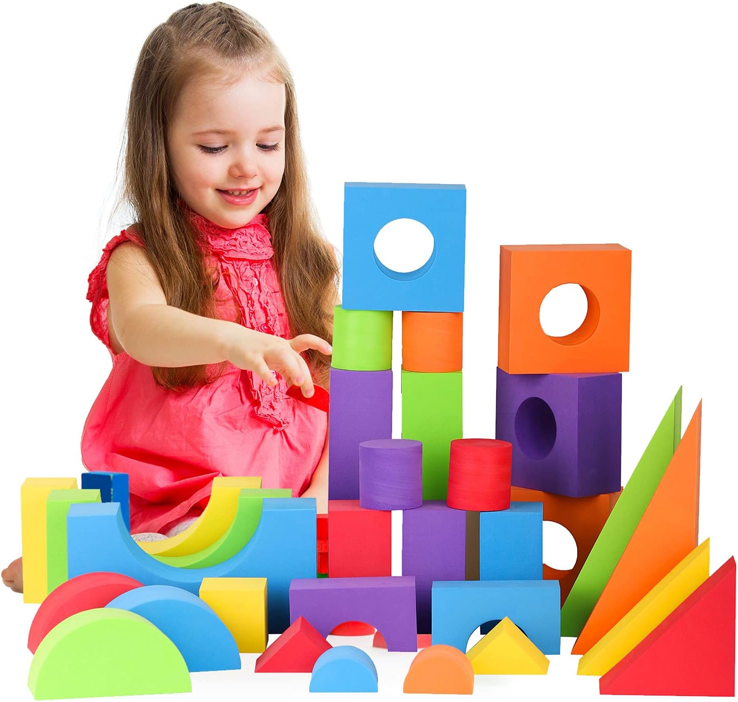 Large Building Foam Blocks for Toddlers &ndash; 30 Piece Giant Jumbo Big Building Blocks &ndash; Variety Shapes and Colors &ndash; Waterproof, Washable, Stackable, Non-Toxic Construction Daycare Preschool Toys