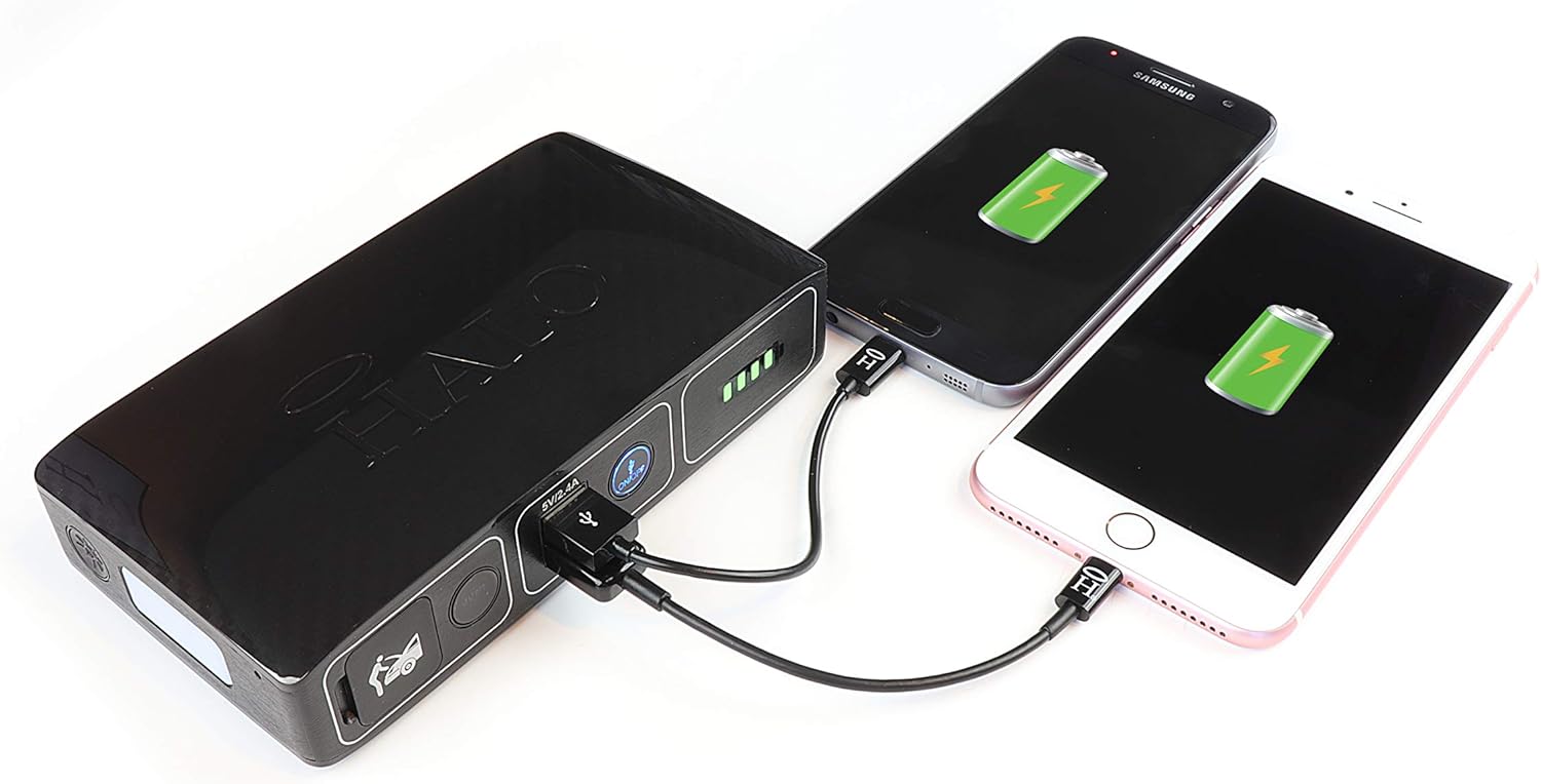 HALO Bolt Compact Portable Car Jump Starter - Car Battery Jump Starter with 2 USB Ports to Charger Devices, Portable Car Charger - Mint Ombre