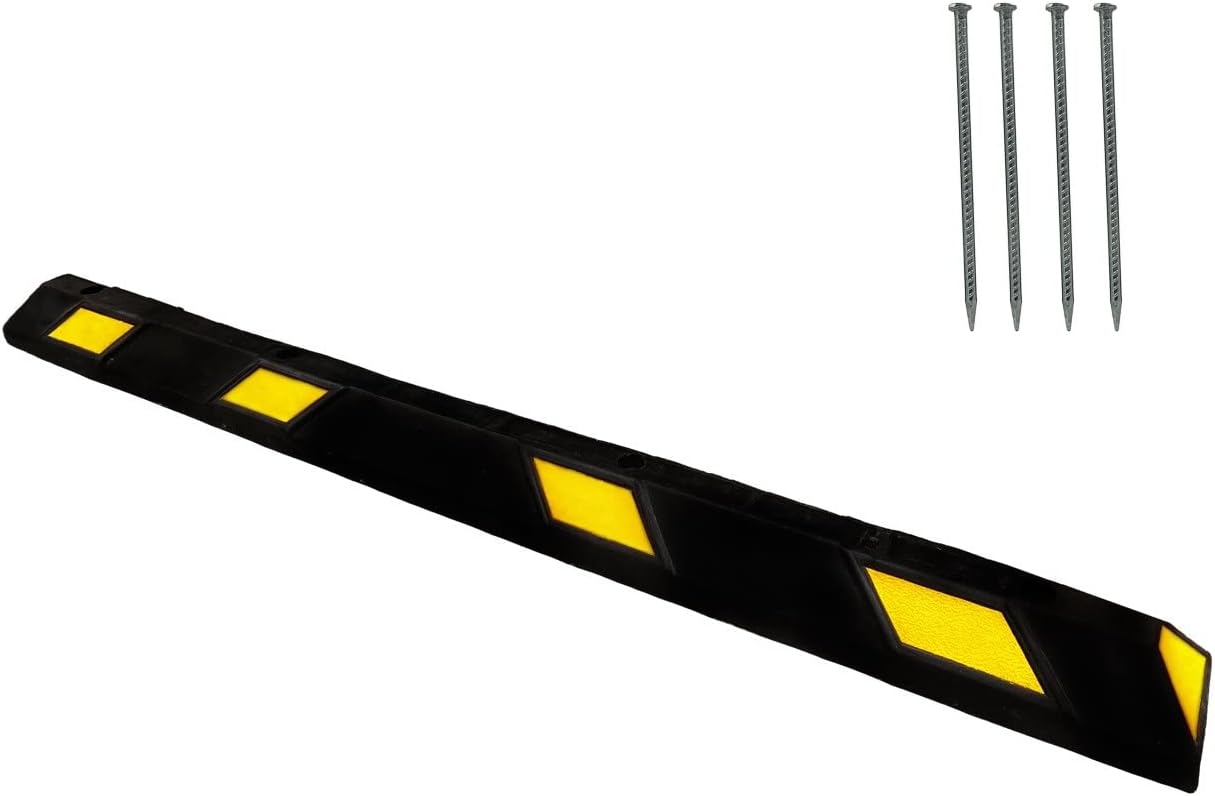 Traffic Kontrol Parking Stopper for Garage or Parking lot – 72” Long, Mounting Hardware Included, Rubber Bumper Block Car Wheel Stop, White and Black tire Curb Barrier