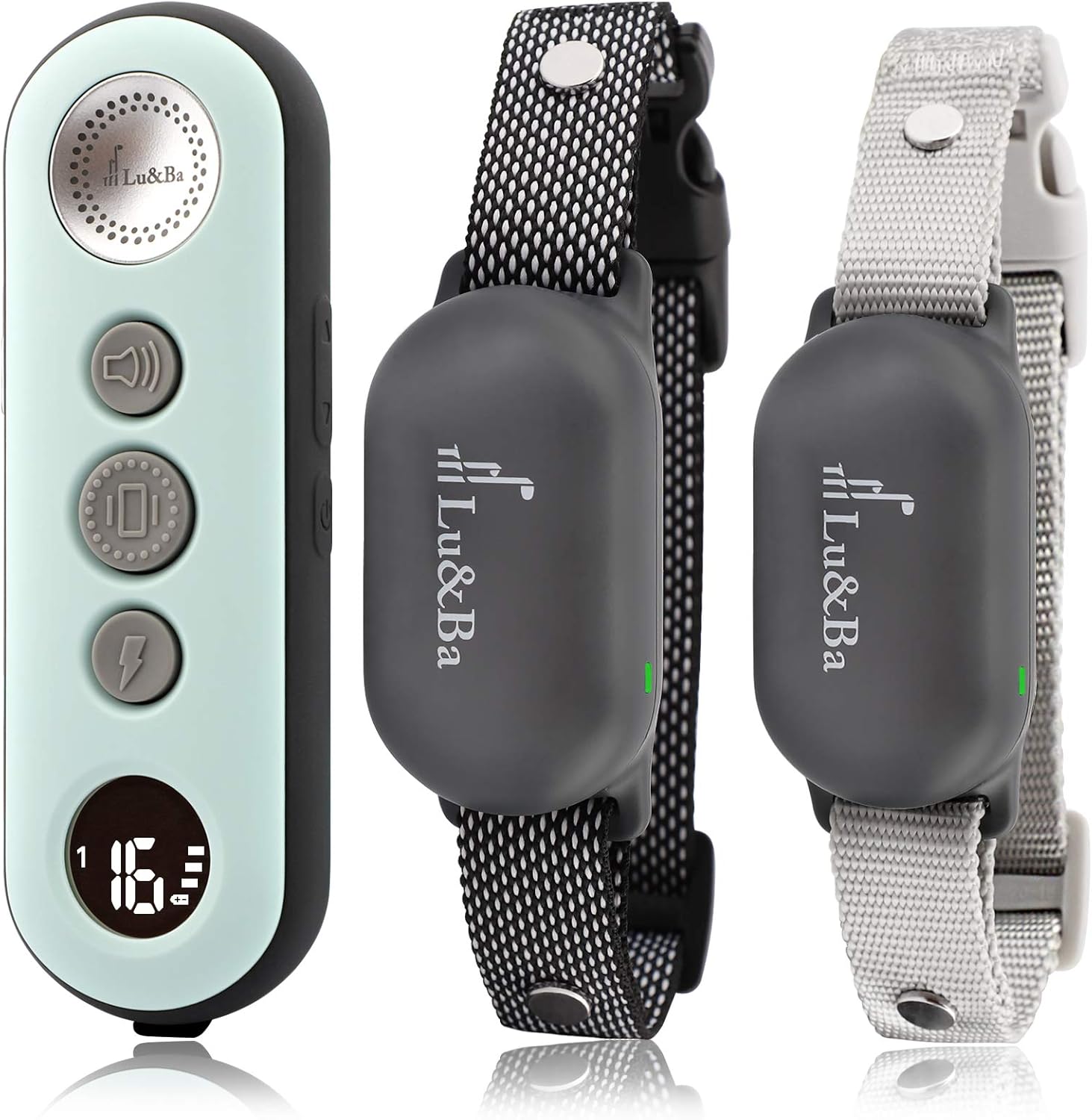 Lu&Ba Dog Shock Collar, 3000ft Dog Training Collar with Remote Rechargeable Waterproof Shock Collar for Dogs with 3 Safe Mode Beep Vibration and 16 Shock Level for 10-110lb Small Medium Large Dogs Pack of 2