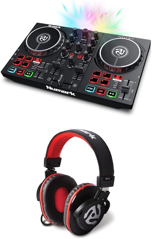 Numark Party Mix II - DJ Controller with Party Lights, DJ Set with 2 Decks, DJ Mixer, Audio Interface and USB Connectivity + Serato DJ Lite