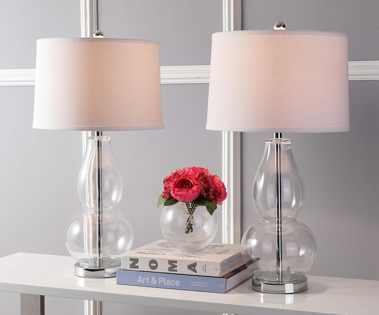 Safavieh Lighting Collection Mercurio Crackle Glass Double Gourd 29-inch Bedroom Living Room Home Office Desk Nightstand Table Lamp (Set of 2) - LED Bulbs Included