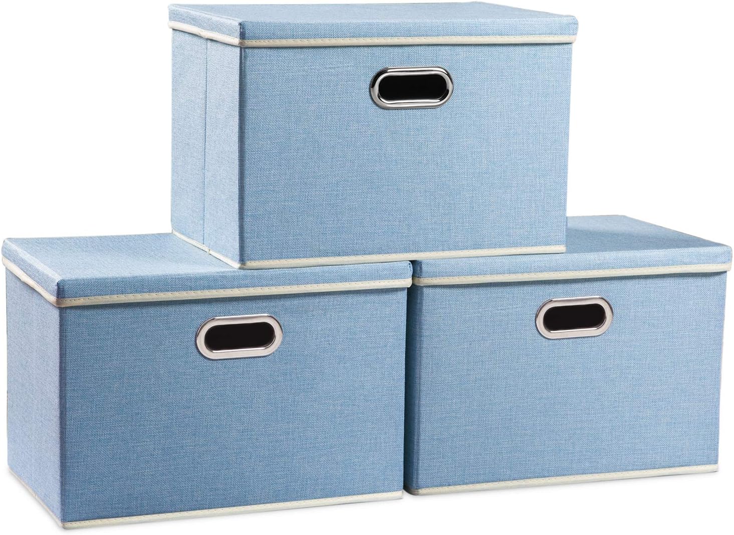 PRANDOM Collapsible Storage Containers with Lids [5-Pack] Linen Fabric Foldable Storage Bins Boxes Organizer Baskets Cube with Cover for Home Bedroom Closet Office Nursery (14.9x9.8x9.8) Pack of 2