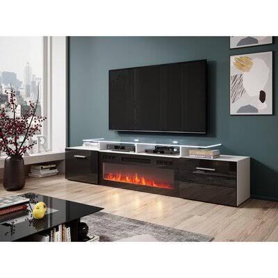 Frenette TV Stand for TVs Up to 70x22 with Electric Fireplace Included Wade Logan Color: White/Black