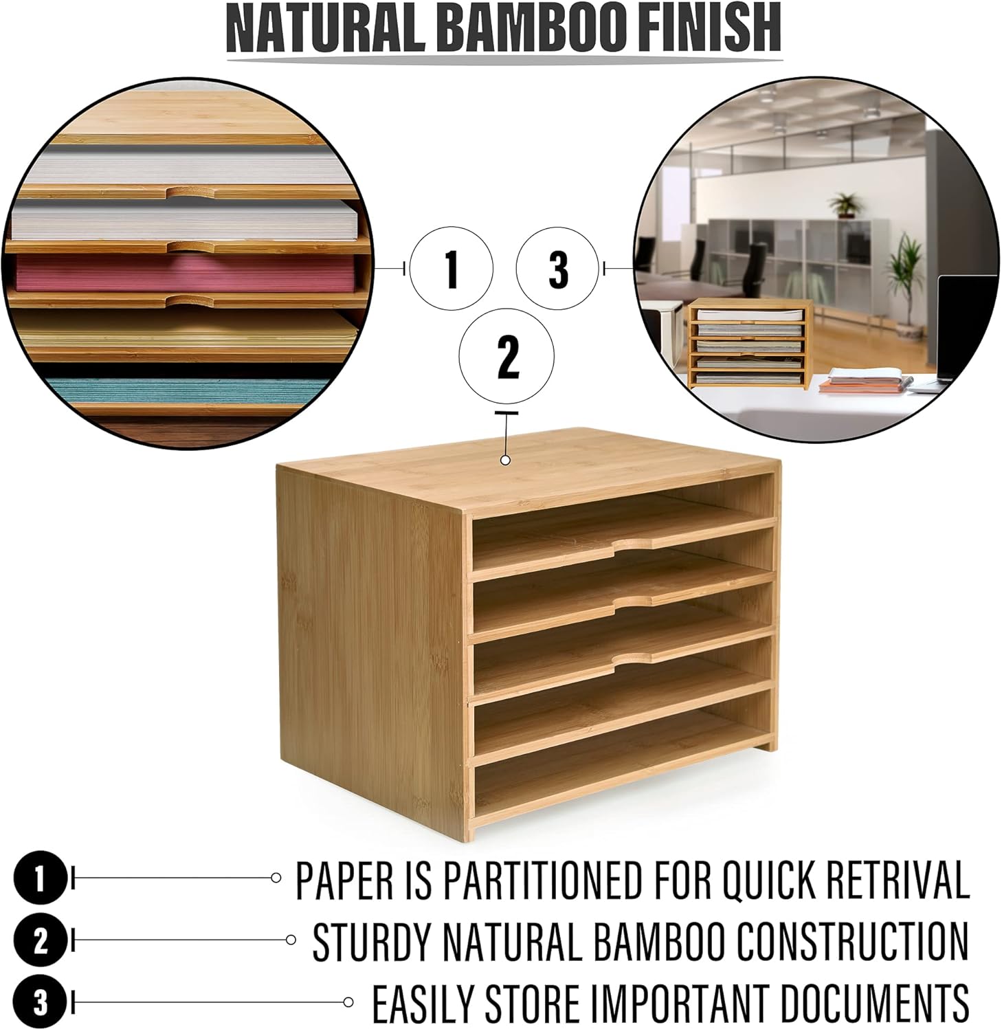 Prosumer's Choice Bamboo Five Slot Paper Letter Cubby Desktop Organizer for Home and Office Pack of 2