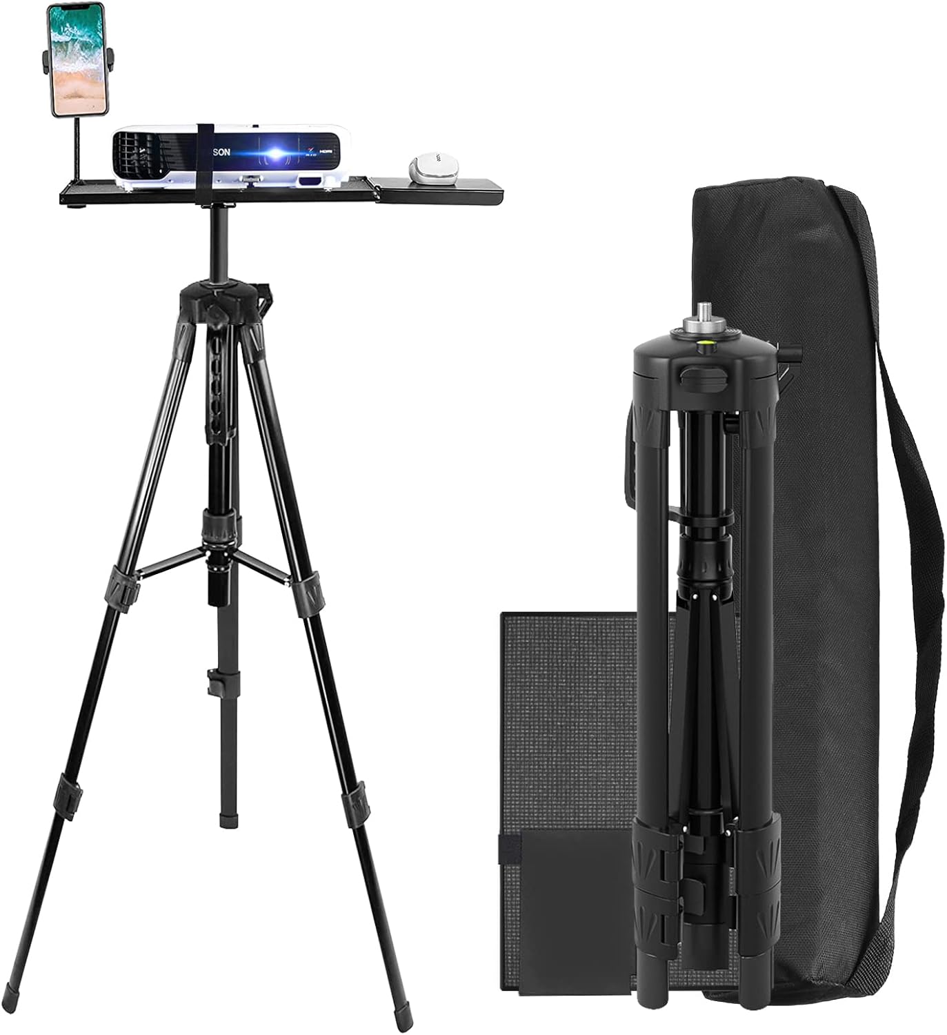 Projector Tripod Stand with Tray Laptop Tripod with Tray Stand Projector Holder Stand Adjustable Height Laptop Stand DJ Laptop Stand Laptop Floor Stand Laptop Standing Desk (Black) Pack of 2