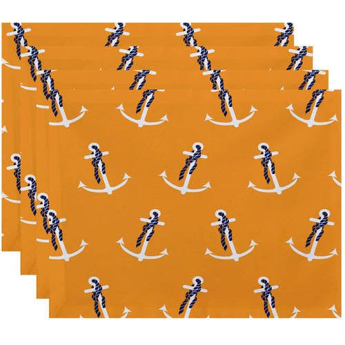 Simply Daisy 18 inch x 14 inch Anchor Whimsy Geometric Print Placemats, Set of 4, Yellow