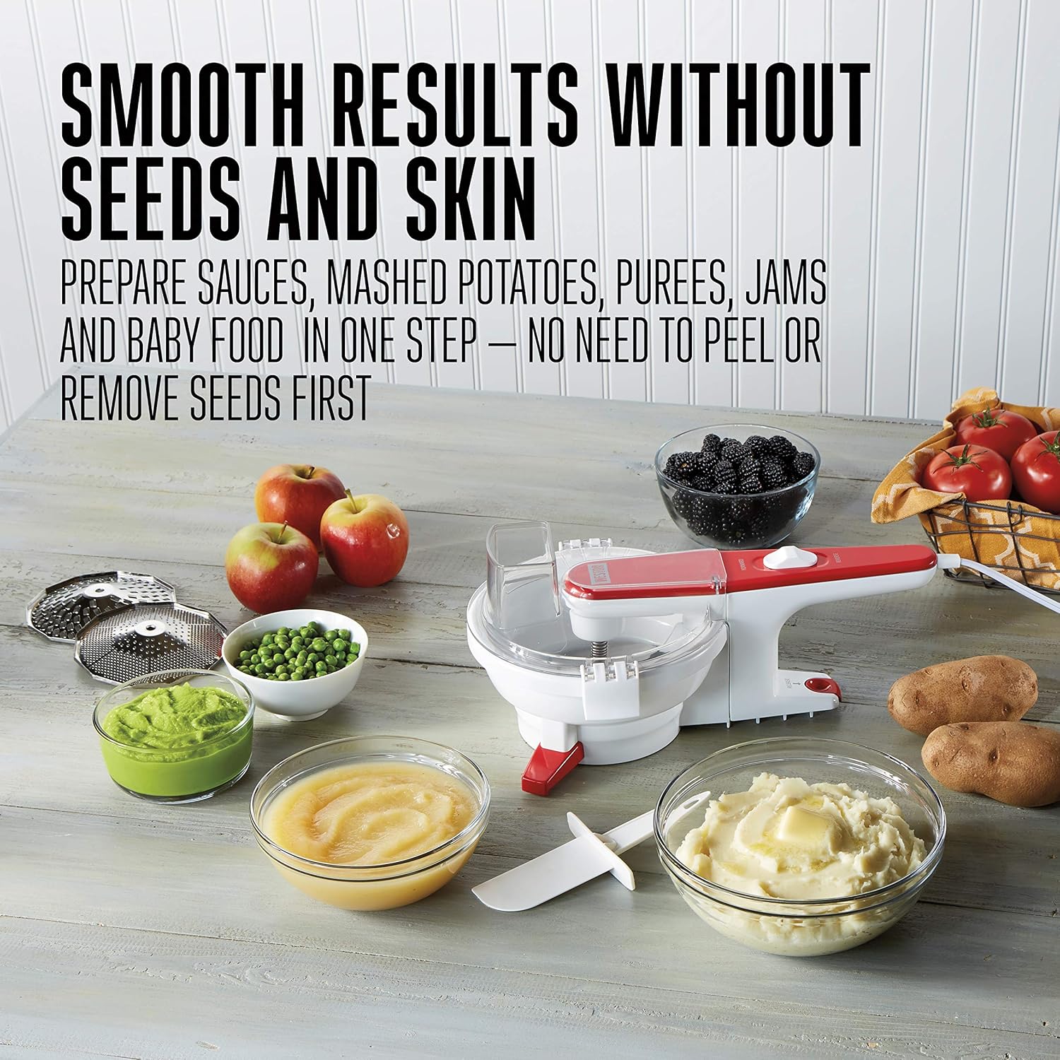 Weston Electric Food Mill with 3 Stainless Steel Discs 1.75 Quart Capacity, White (61-0201-W) Pack of 2