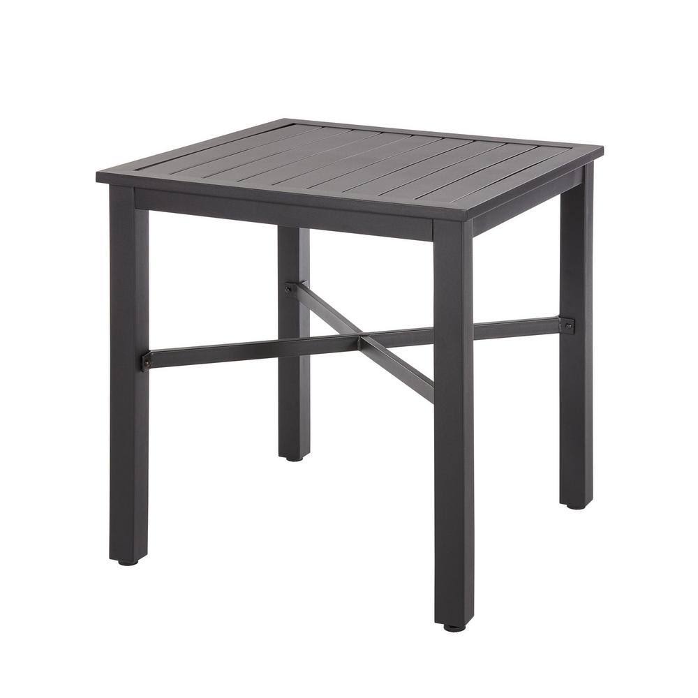 StyleWell 26 in. Mix and Match Black Square Metal Outdoor Patio Bistro Table with Slat Top