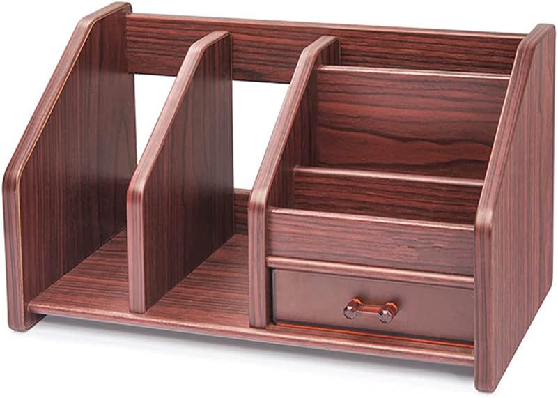 PTGMH Wooden Desktop Organizer Desk Supplies Storage Holder with Drawer Table Wooden Drawer Organizer for Office Supplies Small Items Remote Control Pen Organizer (style A) Pack of 2